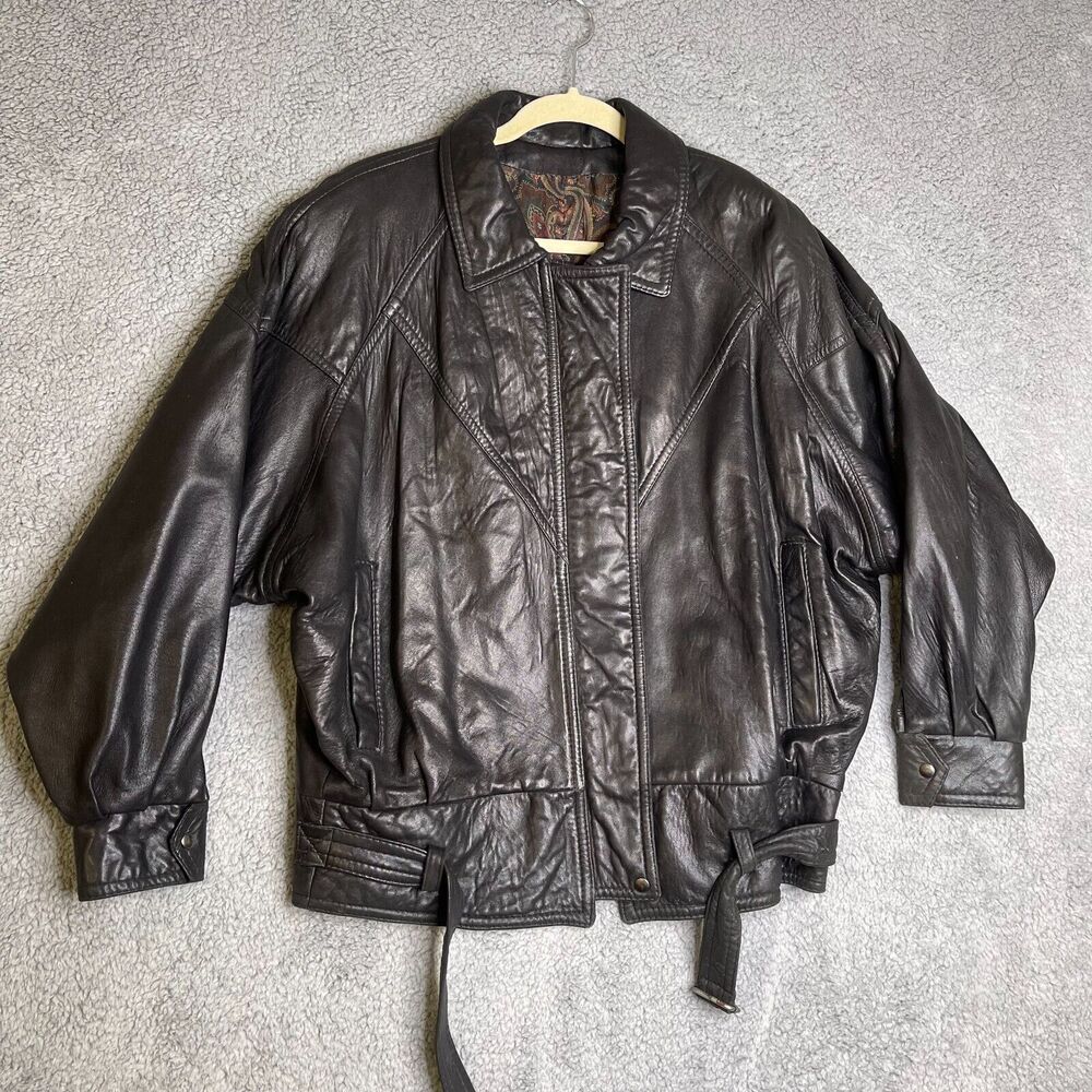 Dimitri Leather Jacket Small Black Full Zip Paisley Lined